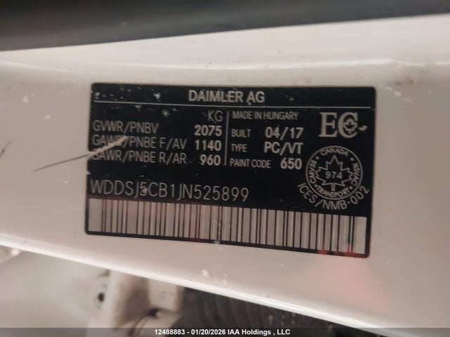 12488883 :رقم المزاد ، WDDSJ5CB1JN525899 vin ، 2018 Mercedes-benz Amg Cla 45 4matic مزاد بيع
