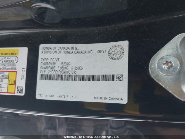 Honda Civic Touring 2022 2HGFE1F93NH001395 Image 9