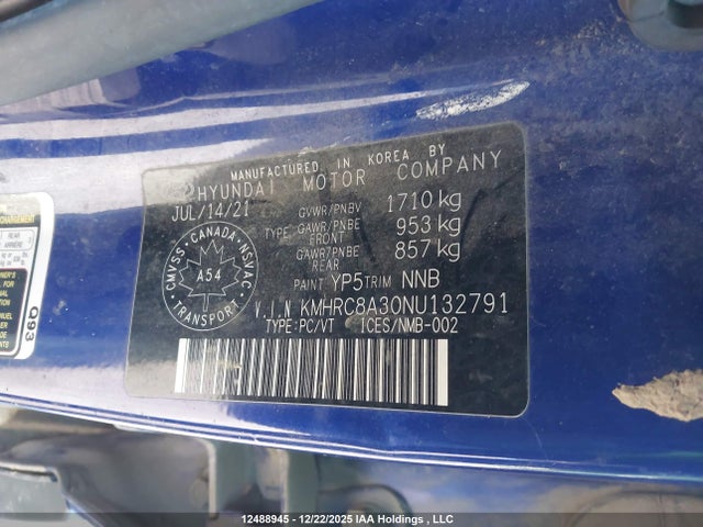 12488945 :رقم المزاد ، KMHRC8A30NU132791 vin ، 2022 Hyundai Venue Preferred مزاد بيع