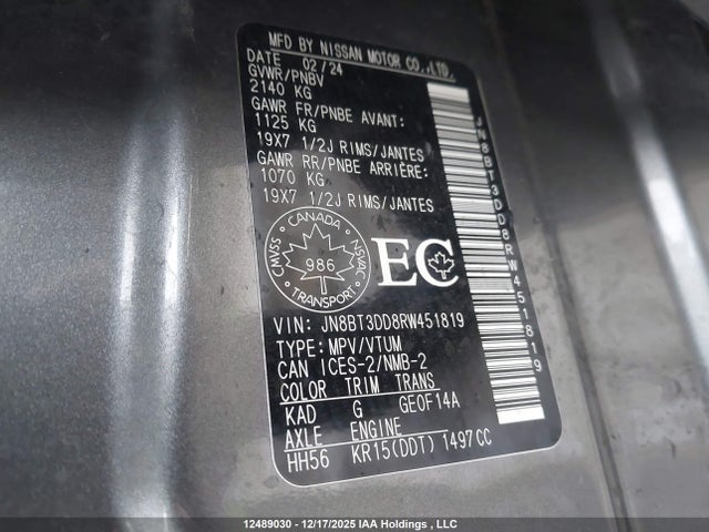 12489030 :رقم المزاد ، JN8BT3DD8RW451819 vin ، 2024 Nissan Rogue Platinum مزاد بيع
