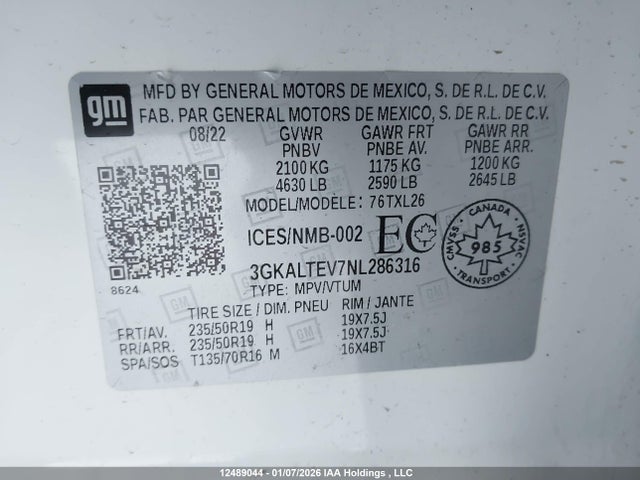 2022 Gmc Terrain მანქანა იყიდება აუქციონზე, vin: 3GKALTEV7NL286316, აუქციონის ნომერი: 12489044