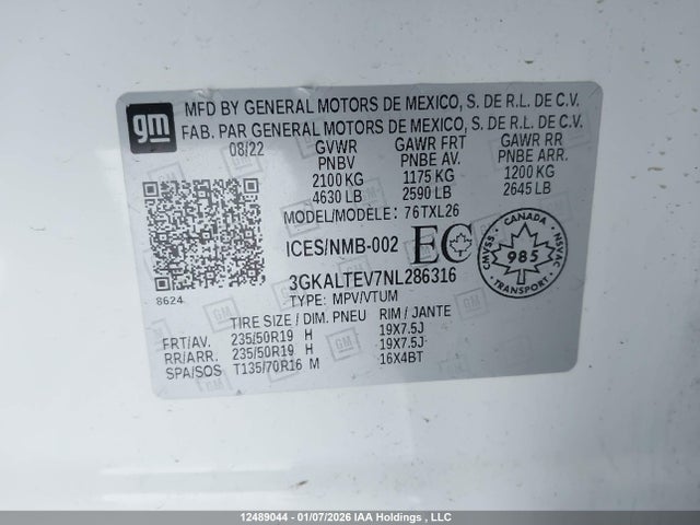 2022 Gmc Terrain მანქანა იყიდება აუქციონზე, vin: 3GKALTEV7NL286316, აუქციონის ნომერი: 12489044
