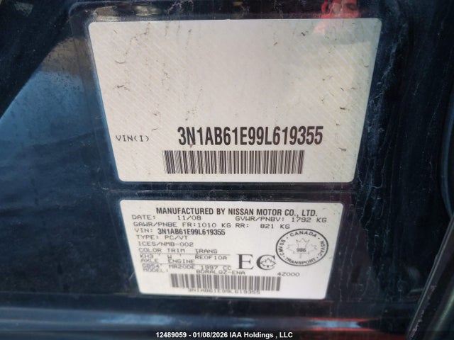 Aukcja sprzedaży 2009 Nissan Sentra 2.0/2.0s/2.0sl, vin: 3N1AB61E99L619355, numer aukcji: 12489059