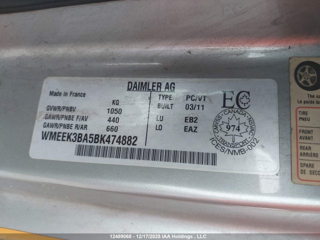 2011 Smart Fortwo Brabus/passion მანქანა იყიდება აუქციონზე, vin: WMEEK3BA5BK474882, აუქციონის ნომერი: 12489068