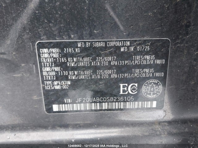 Subaru Crosstrek Convenience 2025 JF2GUABC0S8236105 Image 9