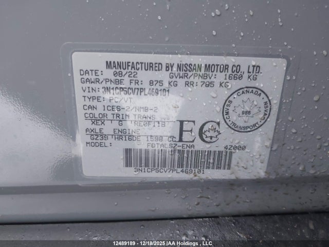 12489189 :رقم المزاد ، 3N1CP5CV7PL469101 vin ، 2023 Nissan Kicks Sv مزاد بيع