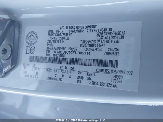 1FMCU9J92FUB85314 Ford Escape Titanium