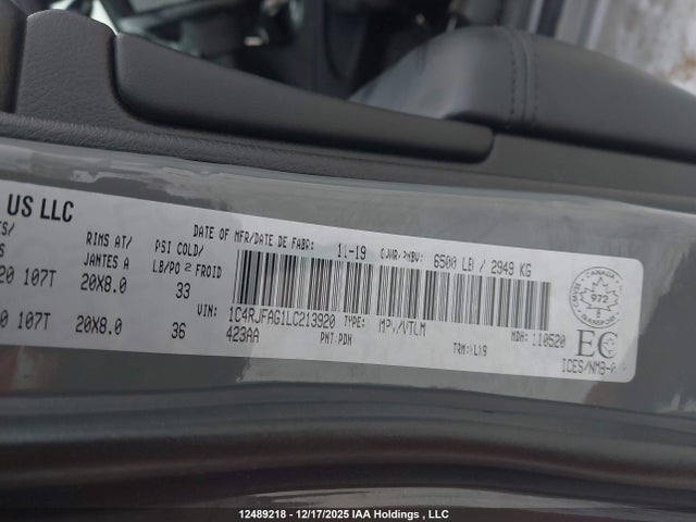 Продаж на аукціоні авто 2020 Jeep Grand Cherokee Altitude, vin: 1C4RJFAG1LC213920, номер лоту: 12489218