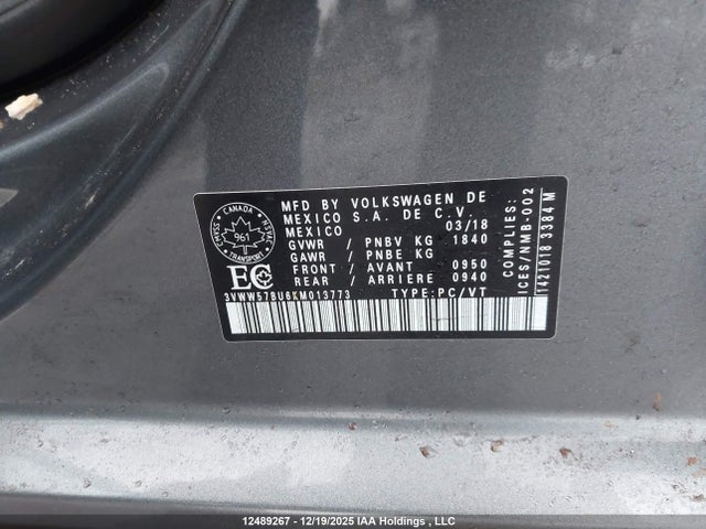 3VWW57BU6KM013773 Volkswagen Jetta 1.4 Tsi Highline