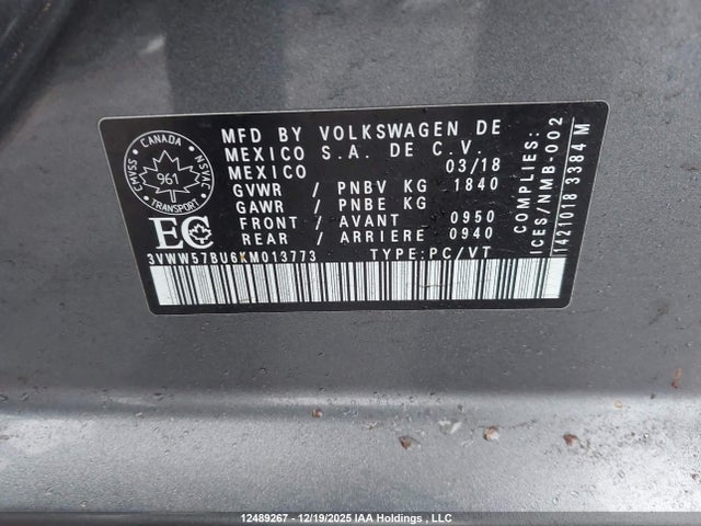 3VWW57BU6KM013773 Volkswagen Jetta 1.4 Tsi Highline
