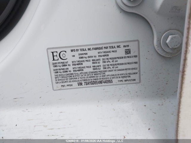 7SAYGDEE4NF440955 Tesla Model Y Long Range