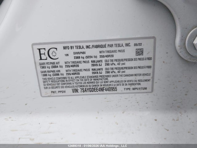 7SAYGDEE4NF440955 Tesla Model Y Long Range