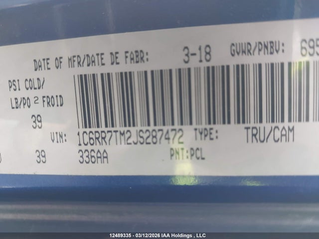 Продаж на аукціоні авто 2018 Ram 1500 Slt, vin: 1C6RR7TM2JS287472, номер лоту: 12489335