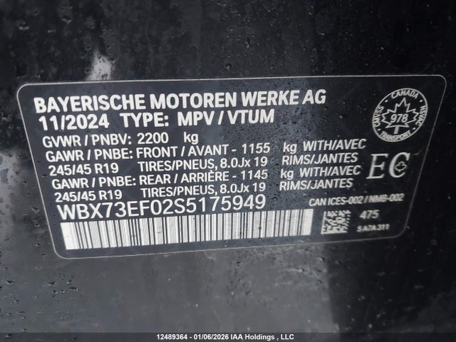 12489364 :رقم المزاد ، WBX73EF02S5175949 vin ، 2025 Bmw X1 Xdrive28i مزاد بيع