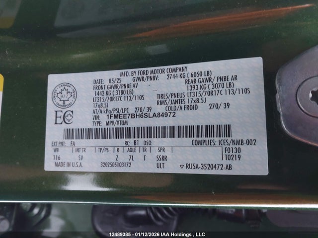 12489385 :رقم المزاد ، 1FMEE7BH6SLA84972 vin ، 2025 Ford Bronco Big Bend مزاد بيع
