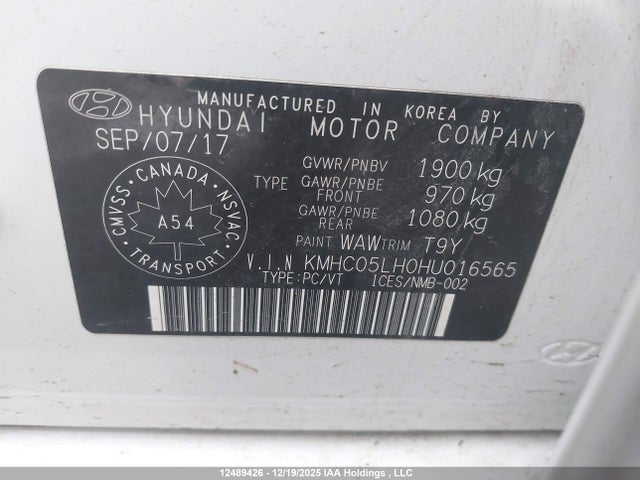 KMHC05LH0HU016565 Hyundai Ioniq Ev Limited