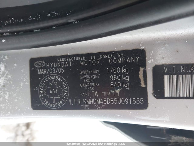 12489490 :رقم المزاد ، KMHDM45D85U091555 vin ، 2005 Hyundai Elantra Gl/ve مزاد بيع