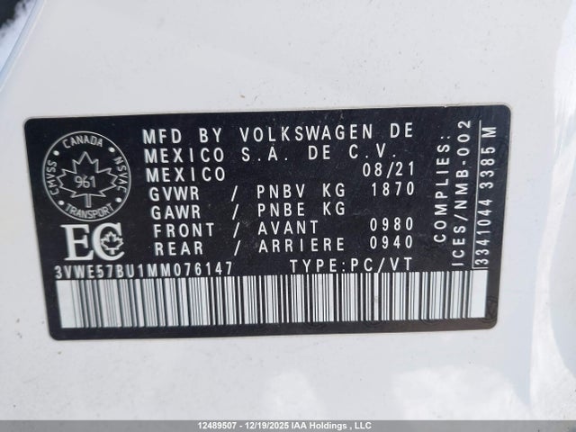 Volkswagen Jetta Highline 2021 3VWE57BU1MM076147 Image 9