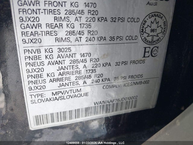 Aukcja sprzedaży 2018 Audi Q7 Prestige, vin: WA1VAAF76JD010002, numer aukcji: 12489555