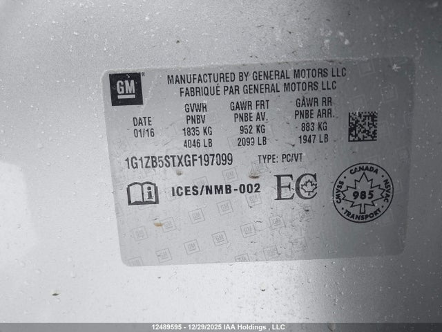 Chevrolet lfv - di: direct injection, vvt, gen1 gmna 2016 1G1ZB5STXGF197099 Image 18