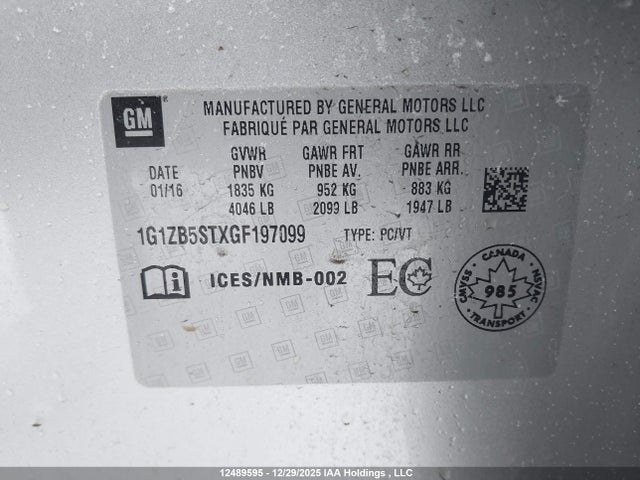 Chevrolet lfv - di: direct injection, vvt, gen1 gmna 2016 1G1ZB5STXGF197099 Image 9