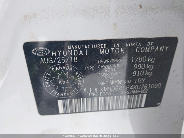 KMHD84LF4KU761090 Hyundai Elantra Preferred