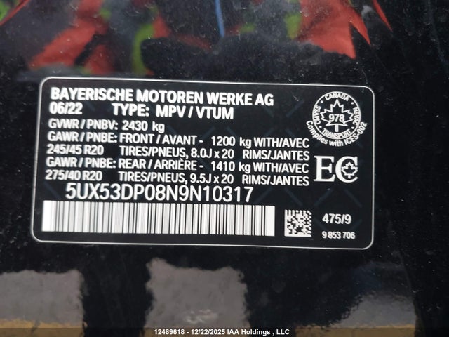 5UX53DP08N9N10317 BMW X3 3.0I