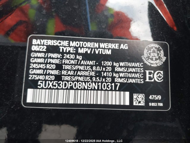5UX53DP08N9N10317 BMW X3 3.0I