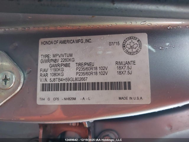Acura Rdx Technology 2016 5J8TB4H59GL802667 Image 9