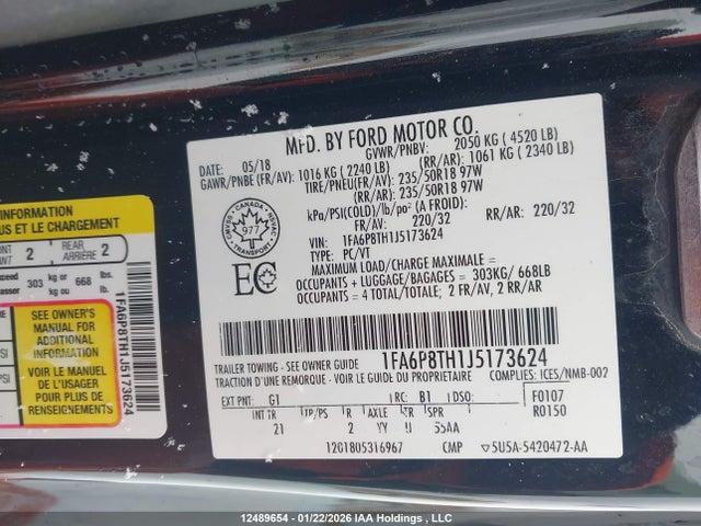 1FA6P8TH1J5173624 Ford Mustang Ecoboost
