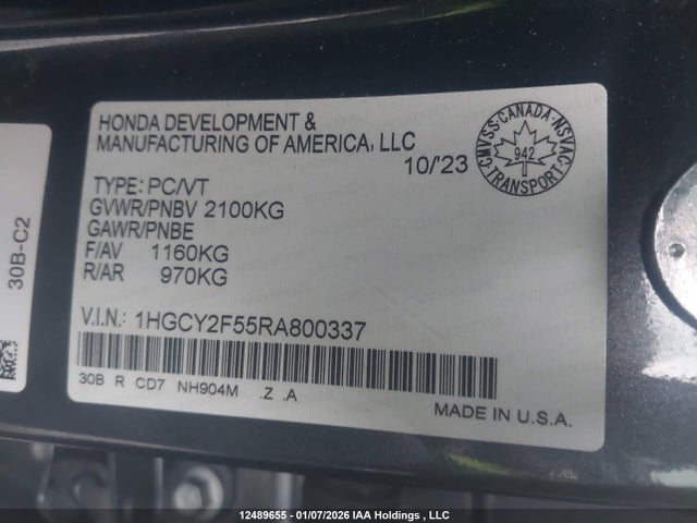 2024 Honda Accord Hybrid მანქანა იყიდება აუქციონზე, vin: 1HGCY2F55RA800337, აუქციონის ნომერი: 12489655