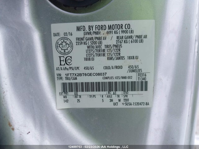 2016 Ford F250 Super Duty მანქანა იყიდება აუქციონზე, vin: 1FT7X2BT6GEC08037, აუქციონის ნომერი: 12489703