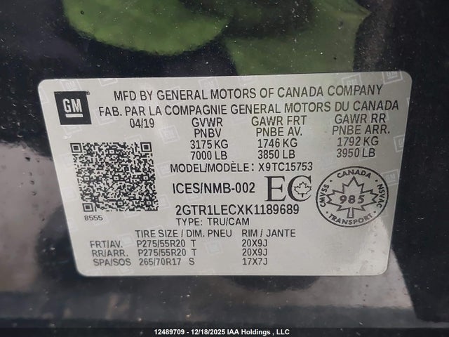 GMC SIERRA 1500 LIMITED 2019 2GTR1LECXK1189689 Image 9