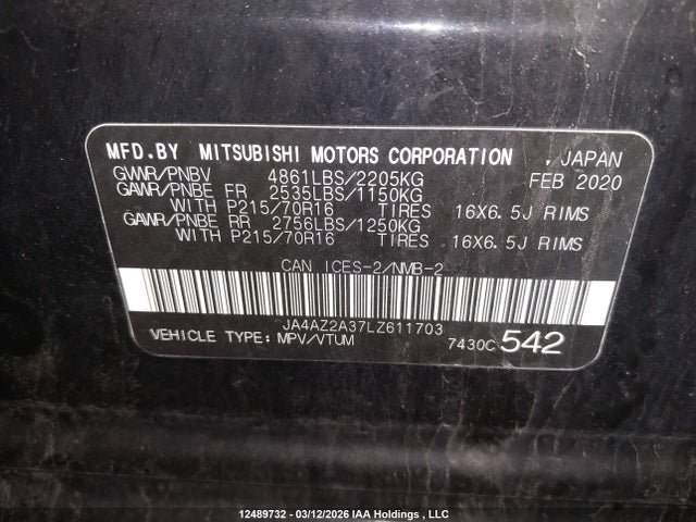 JA4AZ2A37LZ611703 Mitsubishi Outlander Es