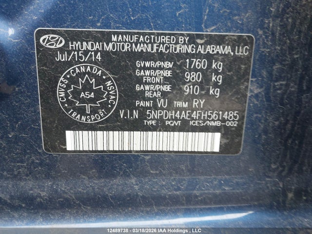 Продаж на аукціоні авто 2015 Hyundai Elantra, vin: 5NPDH4AE4FH561485, номер лоту: 12489738
