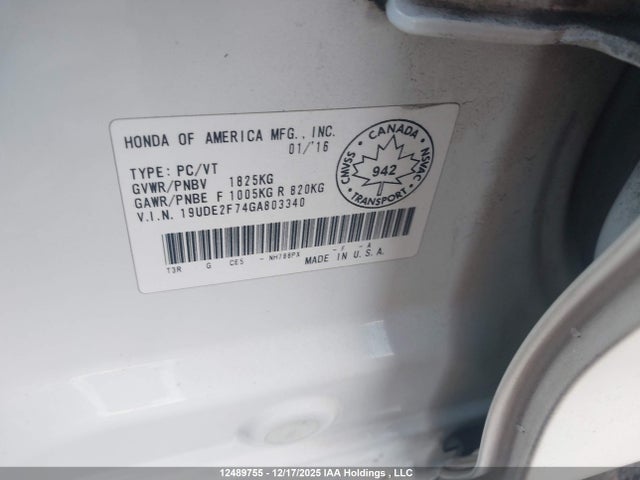 19UDE2F74GA803340 Acura k24v7