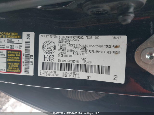 5TFAY5F1XHX623493 Toyota Tundra Platinum 5.7l V8