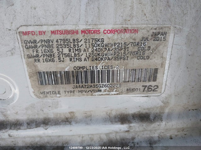 Продажа на аукционе авто 2016 Mitsubishi Outlander Es, vin: JA4AZ2A35GZ602228, номер лота: 12489799