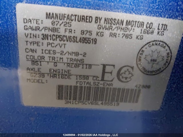 12489894 :رقم المزاد ، 3N1CP5CV6SL495519 vin ، 2025 Nissan Kicks مزاد بيع
