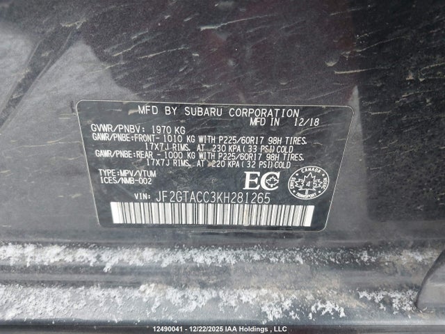 JF2GTACC3KH281265 Subaru Crosstrek Premium