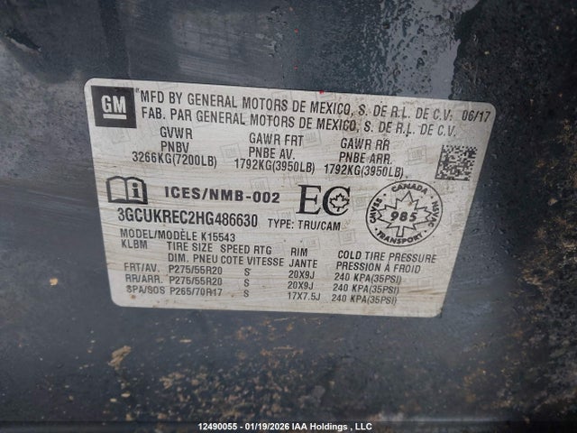 3GCUKREC2HG486630 Chevrolet Silverado K1500 Lt