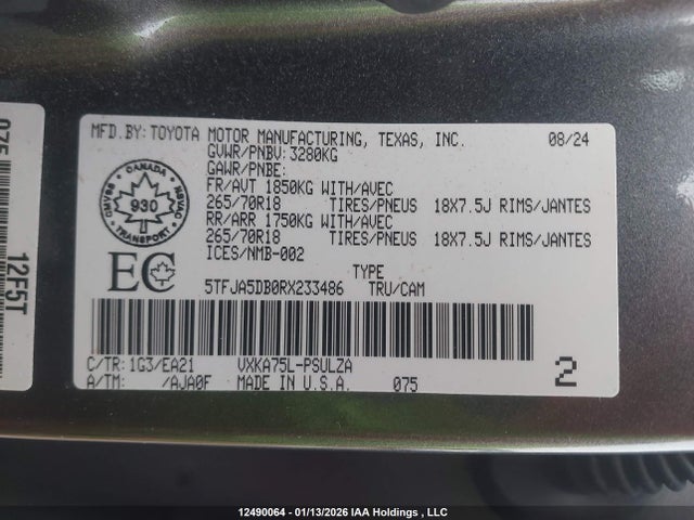 Продаж на аукціоні авто 2024 Toyota Tundra Limited 4x4, vin: 5TFJA5DB0RX233486, номер лоту: 12490064
