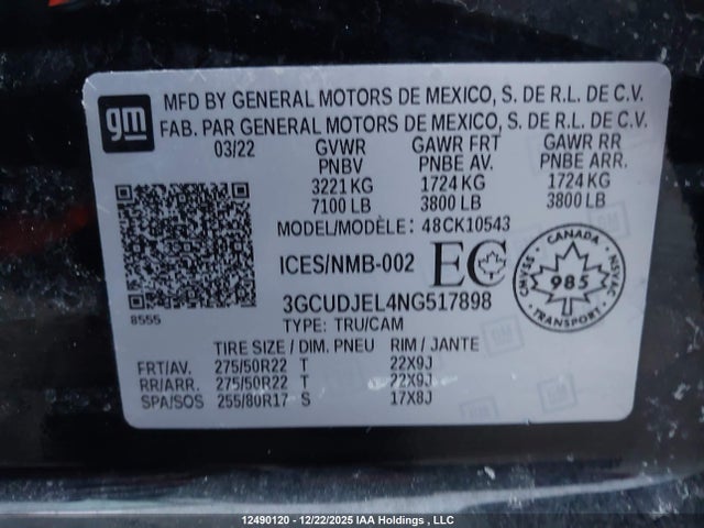3GCUDJEL4NG517898 Chevrolet Silverado 1500