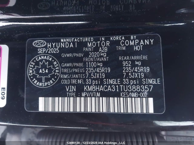 12490138 :رقم المزاد ، KM8HACA31TU388357 vin ، 2026 Hyundai Kona N Line مزاد بيع