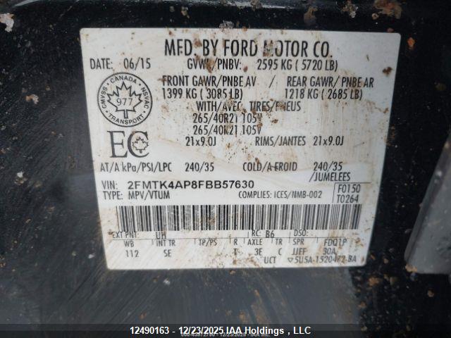 2015 Ford Edge Sport მანქანა იყიდება აუქციონზე, vin: 2FMTK4AP8FBB57630, აუქციონის ნომერი: 12490163