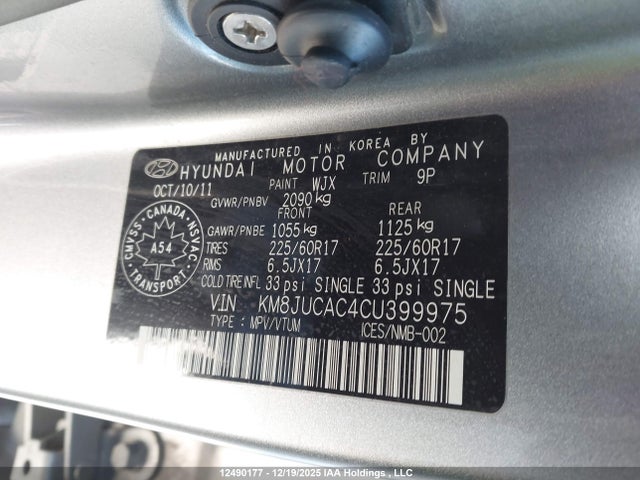 Aukcja sprzedaży 2012 Hyundai Tucson Gls/limited, vin: KM8JUCAC4CU399975, numer aukcji: 12490177