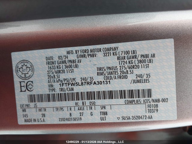 Ford F150 Lariat 2024 1FTFW5L87RFA30131 Image 9
