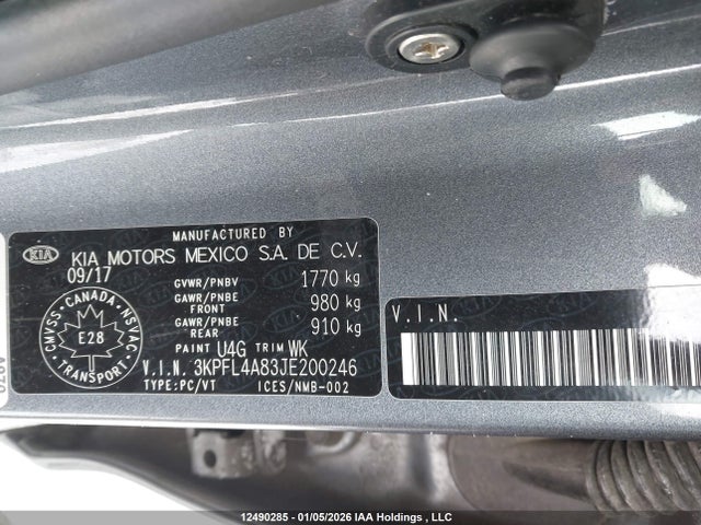 Продажа на аукционе авто 2018 Kia Forte Ex, vin: 3KPFL4A83JE200246, номер лота: 12490285