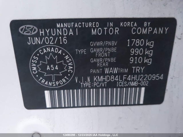 KMHD84LF4HU220954 Hyundai Elantra Se/value/limited