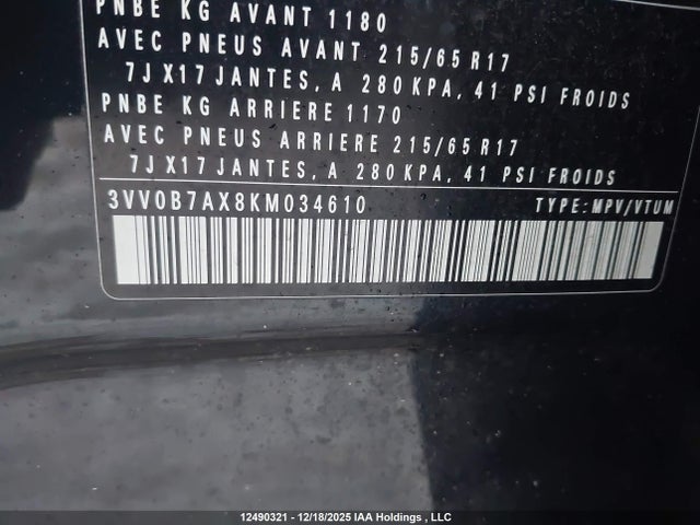 3VV0B7AX8KM034610 Volkswagen Tiguan Trendline